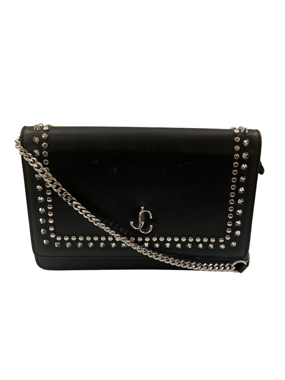 Jimmy Choo Black Leather Studded Chain Crossbody